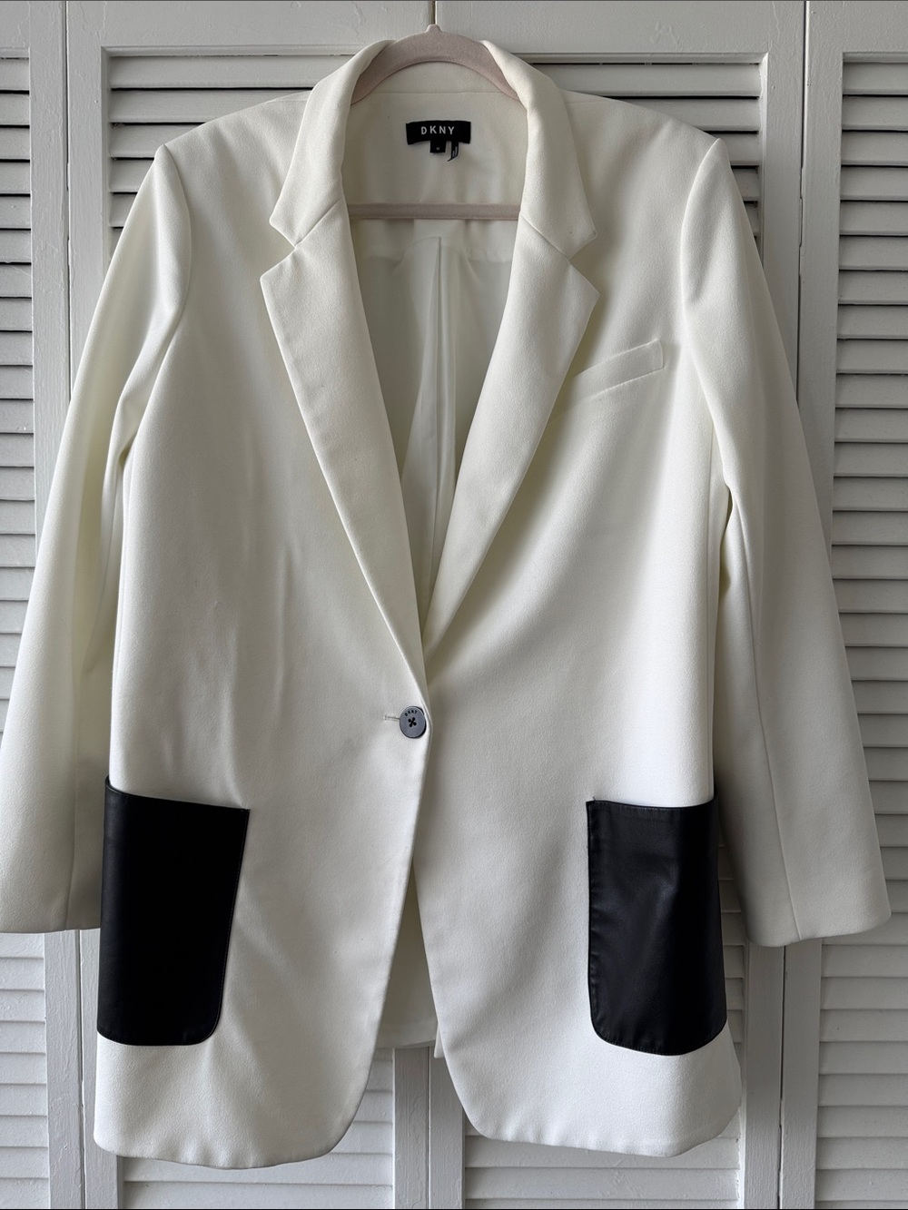 DKNY White Blazer with Black Patch Pockets